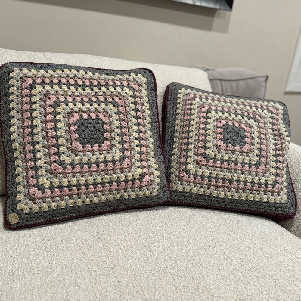 Crochet Covered Decorative Large Square Pillows - Picture 6 of 11